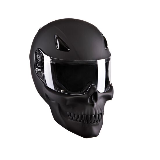 Gloss Black Motorcycle Skid Lid Helmet Skull & Bones DOT Approved 